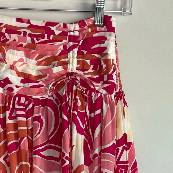 Poupette St Barth Carla Printed Satin Maxi Skirt Size XS Tassel Slit - Picture 8 of 15